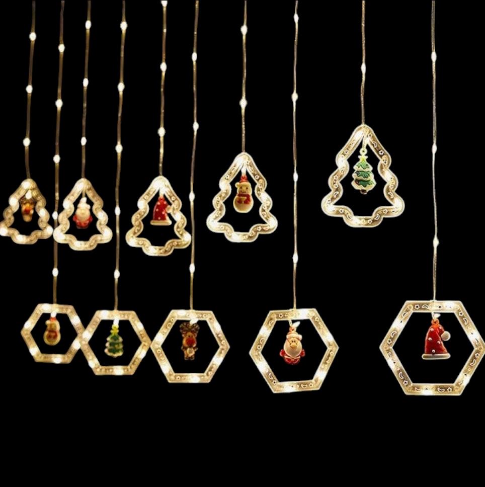 Luces cortina de navidad diseño figuras navideñas - Tono cálido